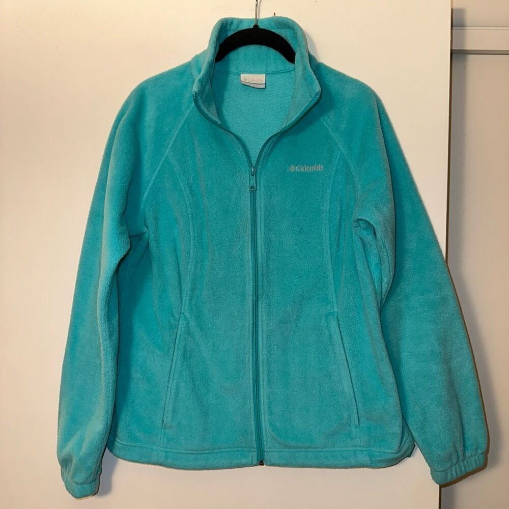Columbia Teal Blue Green Fleece Full Zip Jacket Size Medium GUC